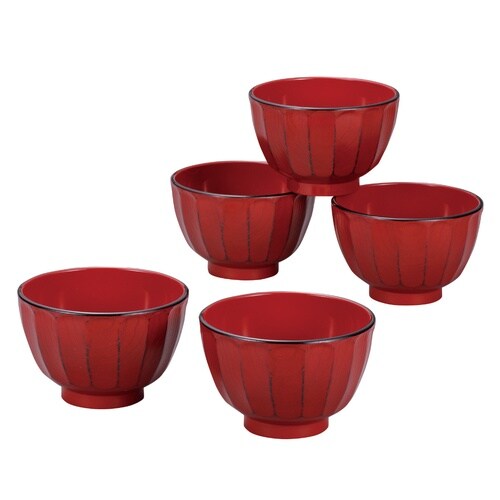 抗菌 菊彫 汁椀揃 根来 曙 5個入 根来