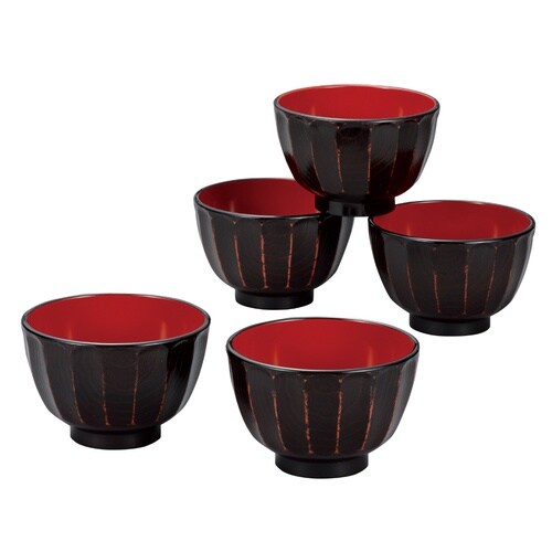 抗菌 菊彫 汁椀揃 根来 曙 5個入 曙