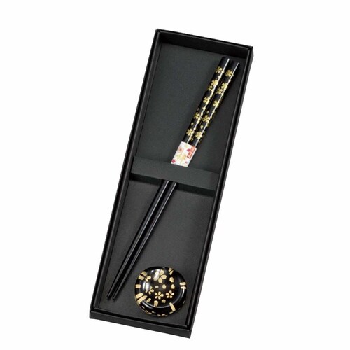 箸 箸置き 桜 2点セット 黒