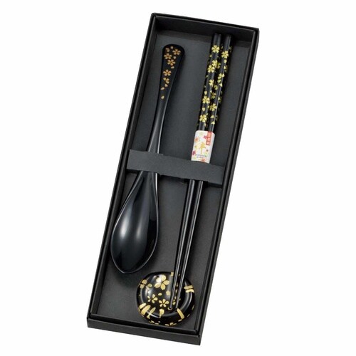 箸 箸置き スプーン 桜 3点セット 黒