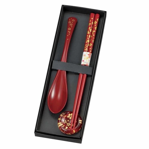 箸 箸置き スプーン 桜 3点セット 朱
