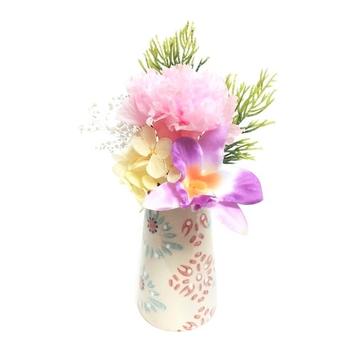 仏花 供え花 ミニ仏花 想花 花器付き ピンク