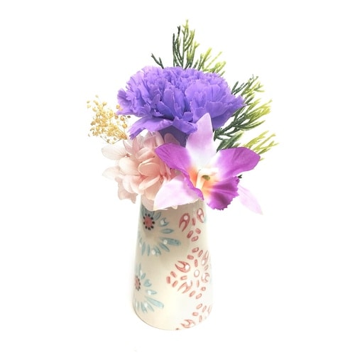 仏花 供え花 ミニ仏花 想花 花器付き パープル