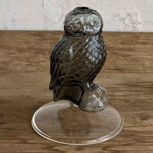 花瓶 ガラス フクロウベース グレー