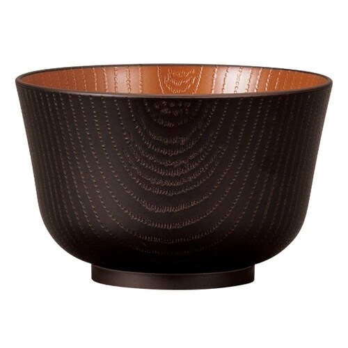 汁椀 レンジ百合型欅杢目汁椀 ブラック×ブラウン