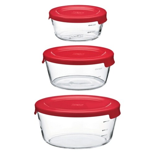 ハリオ 保存容器 耐熱ガラス 丸 3個入り レッド
