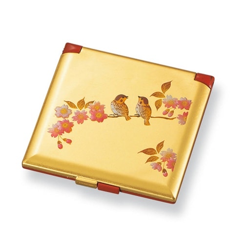 コンパクトミラー 角コンパクトミラー 箔工芸 花鳥