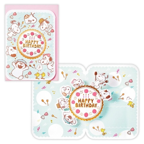 お誕生祝いカード立体スヌーピーケーキを囲んで×6