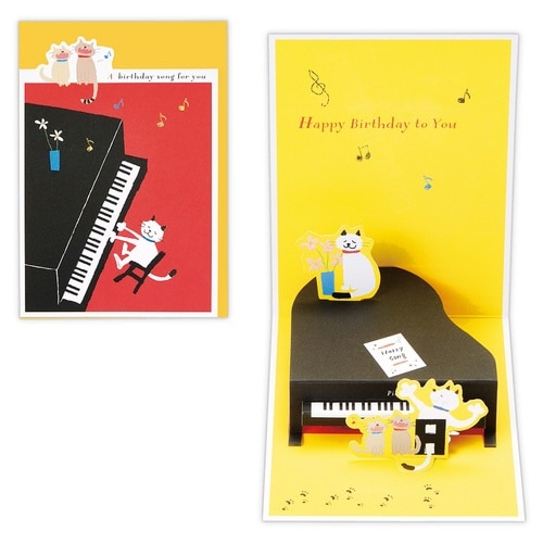 お誕生祝いカード立体ピアノネコ×6