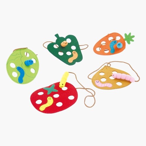 布製キャタピラーのひもとおし5種類セットやさい