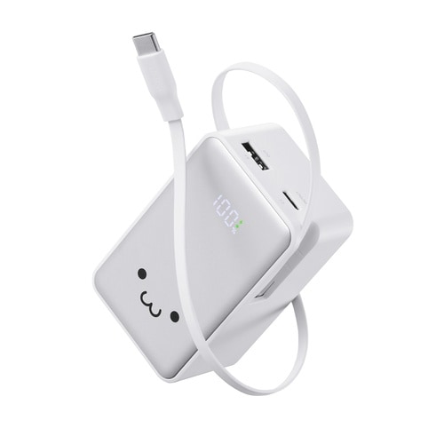 巻取り一体型モバイルバッテリー 35W しろちゃん