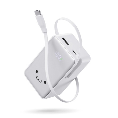 巻取りモバイルバッテリー 45W 残量表示 顔