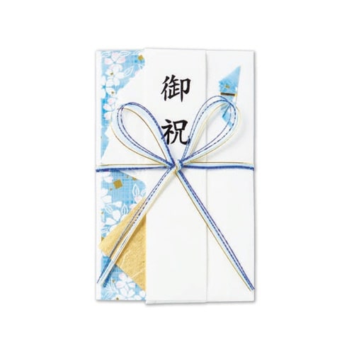 日本製 一般お祝用金封 花結び 花 ブルー×5