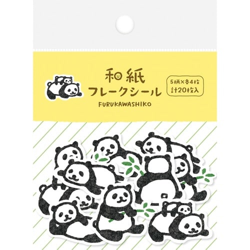 和紙フレークシール パンダ×5