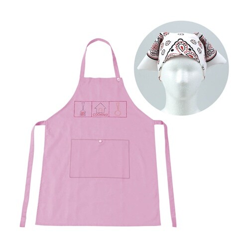 基礎縫いエプロン ピンク(バンダナ白)