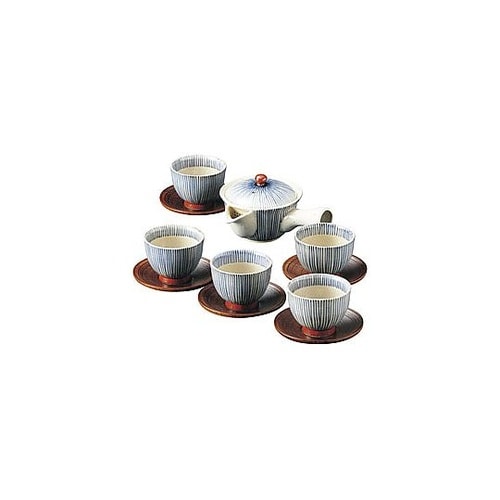 利左右衛門窯 朱巻十草急須茶器揃(茶托付