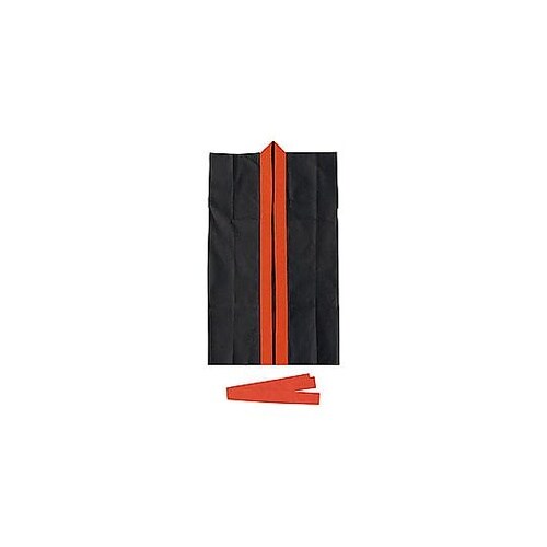 ロングハッピ不織布 黒(赤襟)J(ハチマ