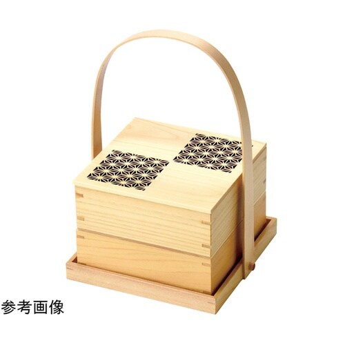 ひのき細密・手提付正角2段料理箱 七宝