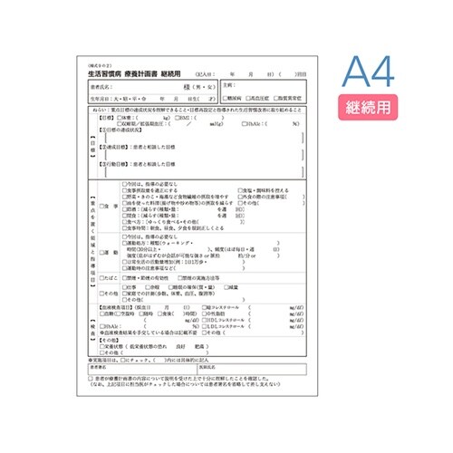 生活習慣病療養計画書(A4)継続 1冊入