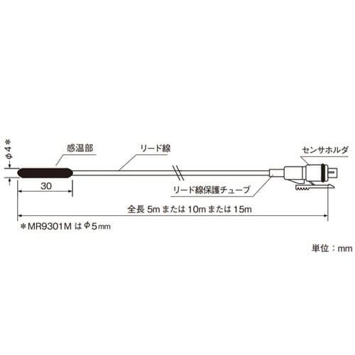 長尺リード付温度センサ 0ー100℃ 5