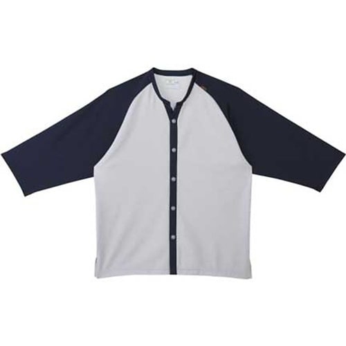 前開きシャツ ネイビー×シルバーモク M