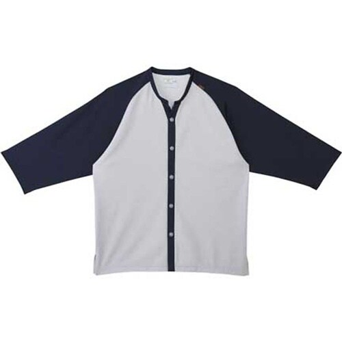 前開きシャツ ネイビー×シルバーモク L