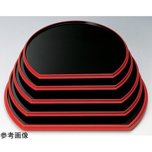 尺3 半月両面盆 黒渕朱/裏刷毛目朱天黒