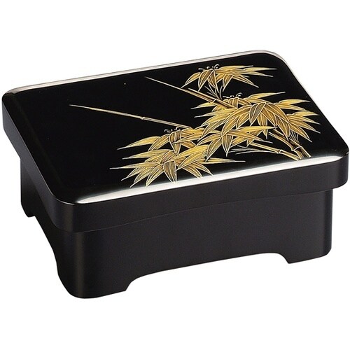 木製足付丼重 黒内朱沈金竹 320160