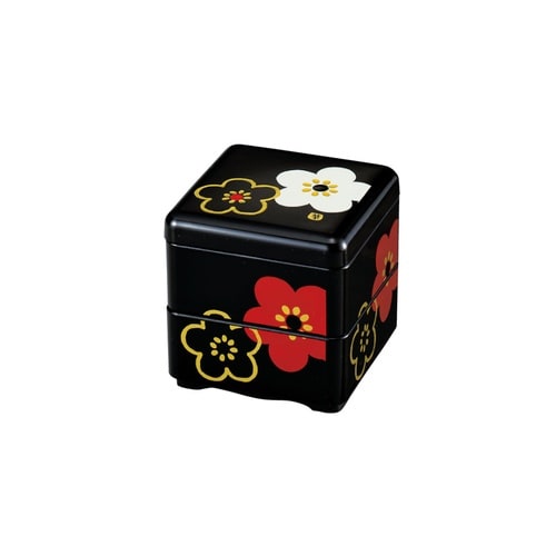 ミニお重珍味角 黒華文様梅
