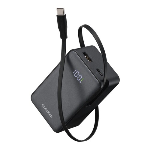 巻取りモバイルバッテリー 22.5W 黒