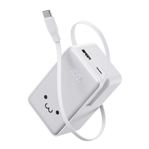 巻取りモバイルバッテリー 22.5W 白黒