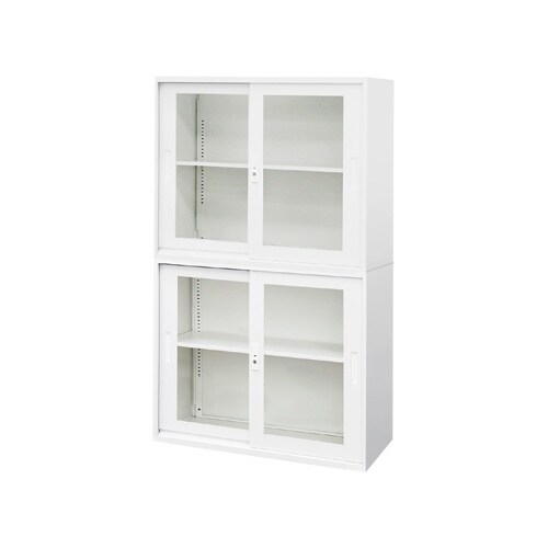 引戸書庫(アクリル扉)2段 H1500 セットWH