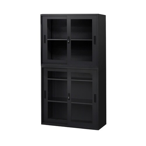引戸書庫(アクリル扉)2段3段H1630セットBK