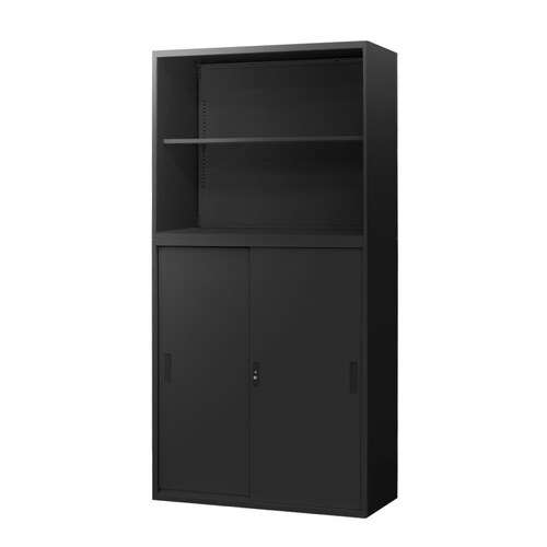 オープン2段/引戸書庫3段セット H1860 BK