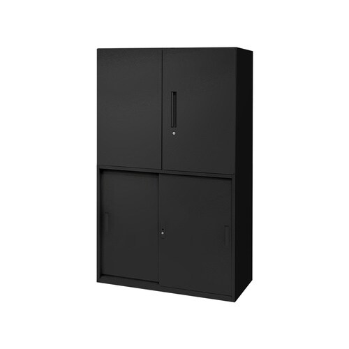 両開き/引戸書庫2段 H1500 セット ブラック