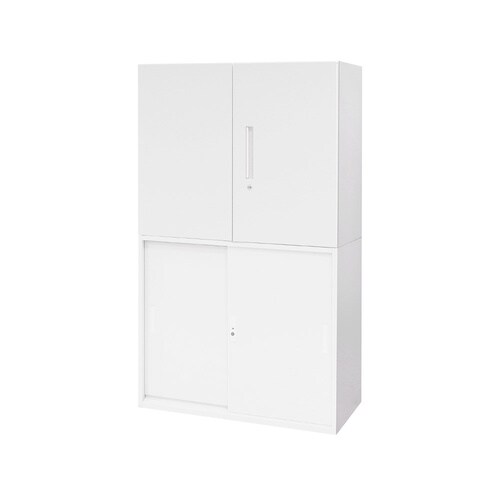 両開き/引戸書庫2段 H1500 セット ホワイト