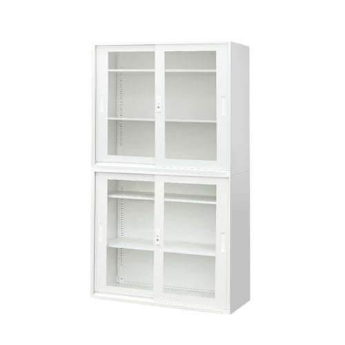 引戸書庫(アクリル扉)3段 H1760 セットWH
