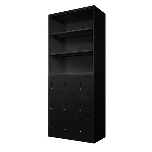 書庫2台セットオープン書庫/9人用ロッカー BK