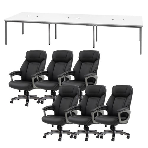 フリアドデスクLUNチェアセット 6人用 WHBK