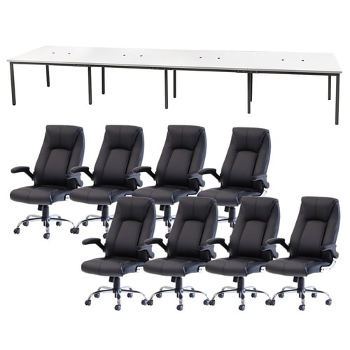 フリアドデスクLYSチェアセット 8人用 WHBK