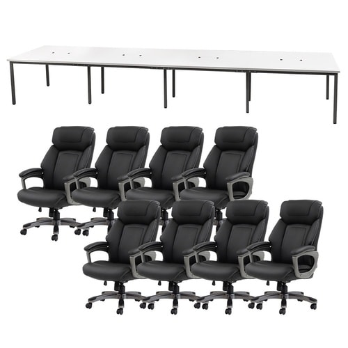 フリアドデスクLUNチェアセット 8人用 WHBK