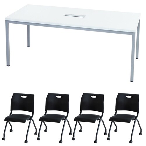 4人会議セットN180×90 WH BKBK