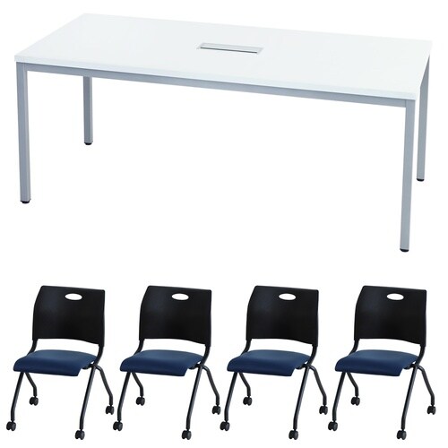 4人会議セットN180×90 WH BKNV