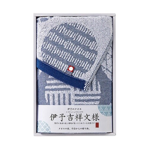 伊予吉祥文様 フェイスタオル ブルー(3