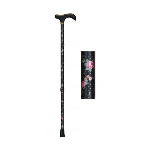 アルミ製花柄伸縮杖 クロ 1851