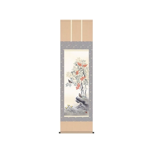 掛軸 「四季花鳥揃」 田村竹世筆 尺五四