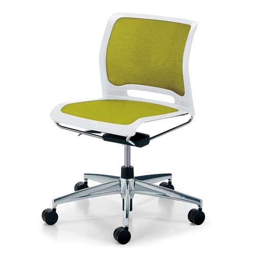 カラベル回転脚背メッシュ肘無本体白 緑硬床用