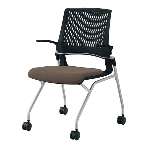 オルディナ 背樹脂肘付 本体黒 茶軟床用