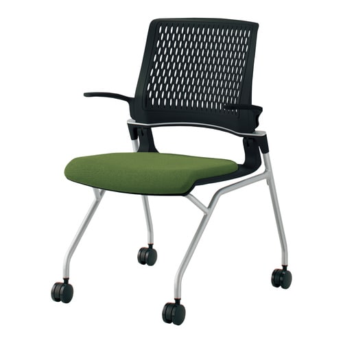 オルディナ 背樹脂肘付 本体黒 緑硬床用