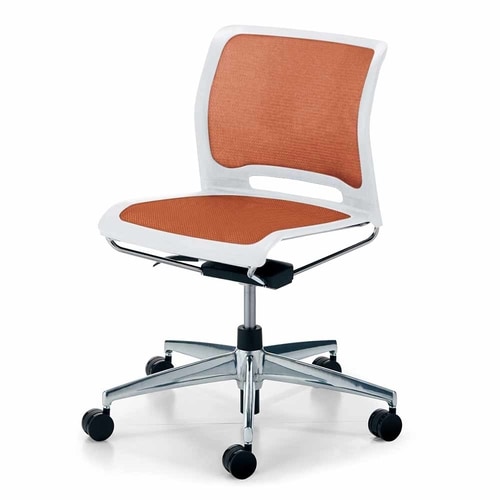 カラベル回転脚背メッシュ肘無本体白 橙硬床用